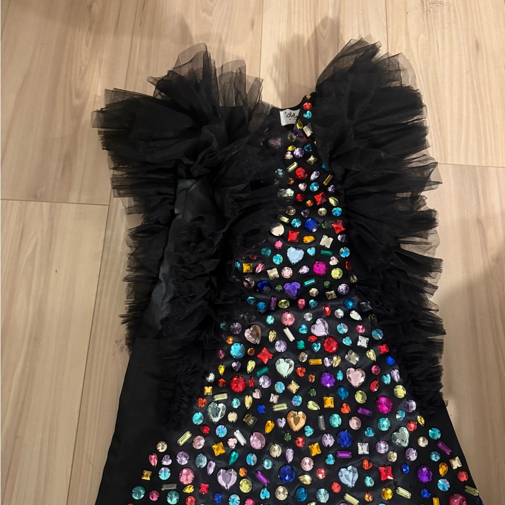 Lola Black Dress with Multicolor Gem Accents